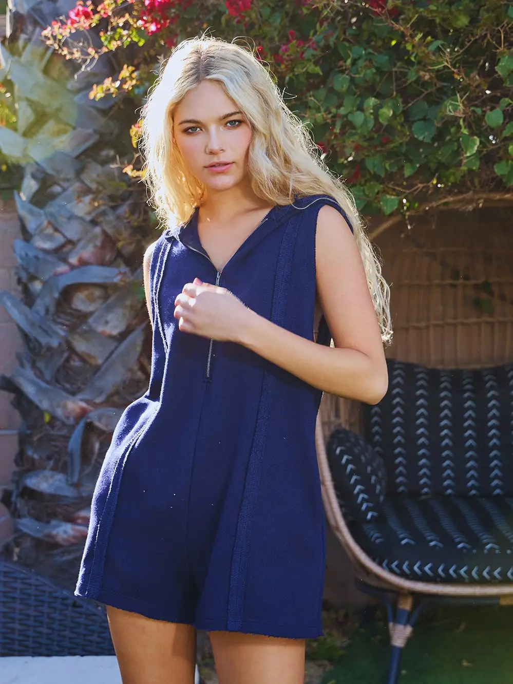 Sleeveless Zip-Up Front Hoodie Romper