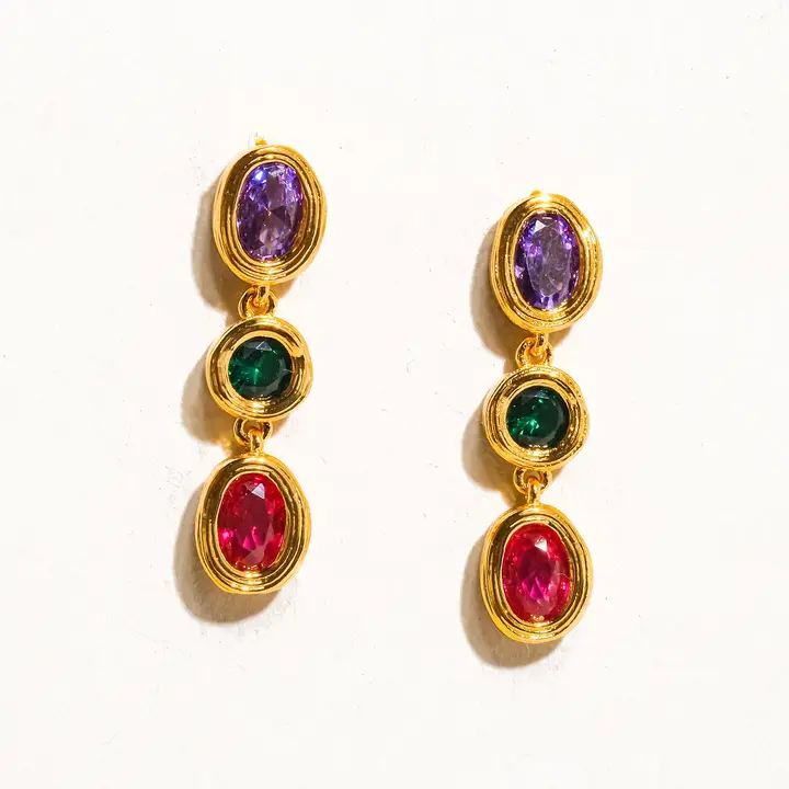 Brunwyn 18K Gold Multi Stone Cz Drop Earring