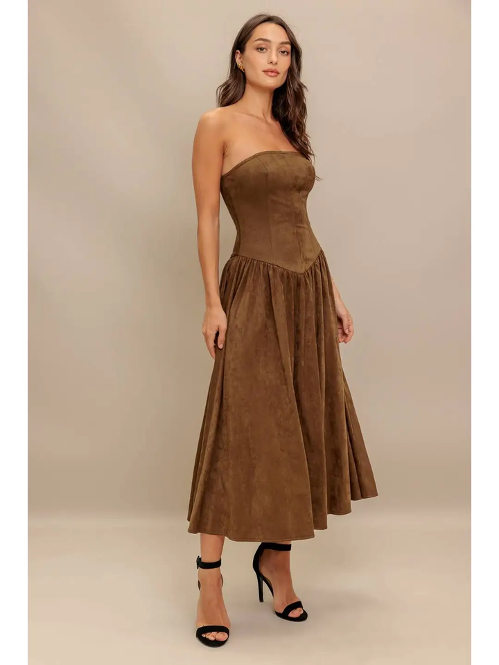 Faux Suede Midi Dress
