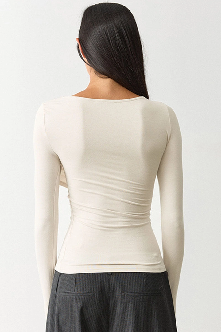 Ruched Boat Neck Crop Top (available in gray & white)