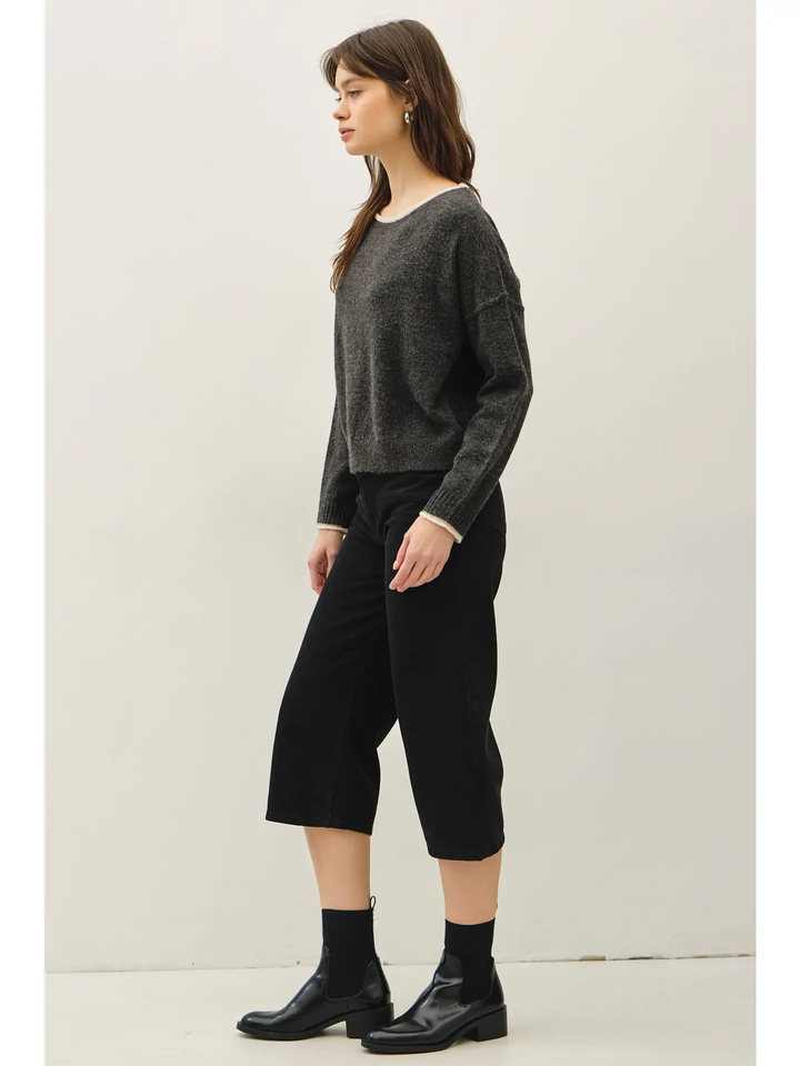 Contrast Layered Boat Neck Sweater