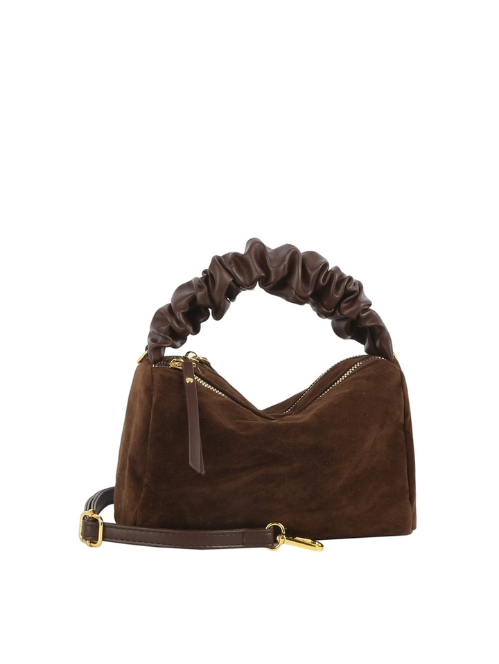 Faux Suede Ruched Handle Crossbody/Satchel Bag