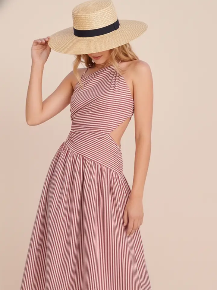 Asymmetrical Striped Midi Dress