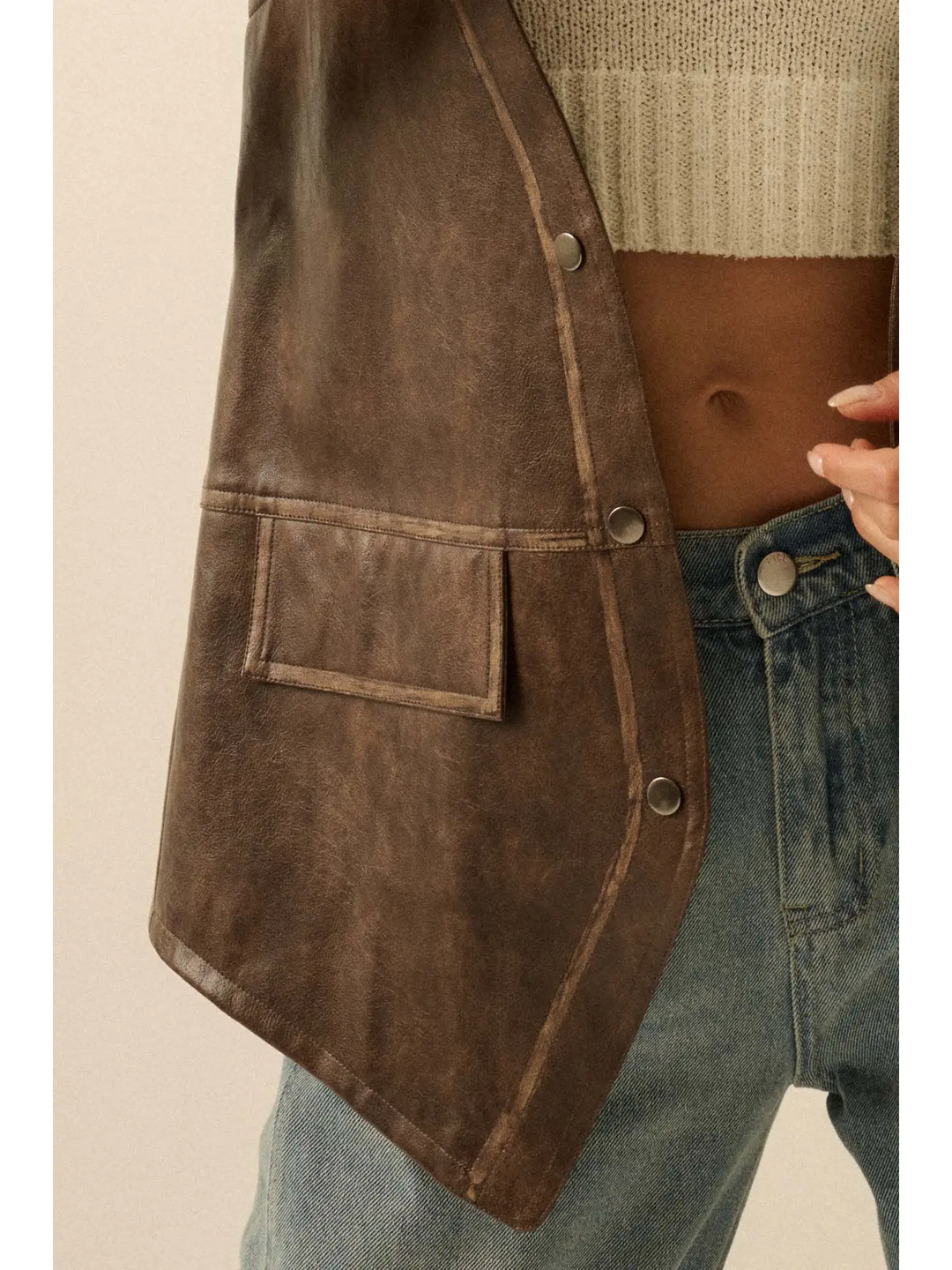 Faux Leather Snap-Front Vest