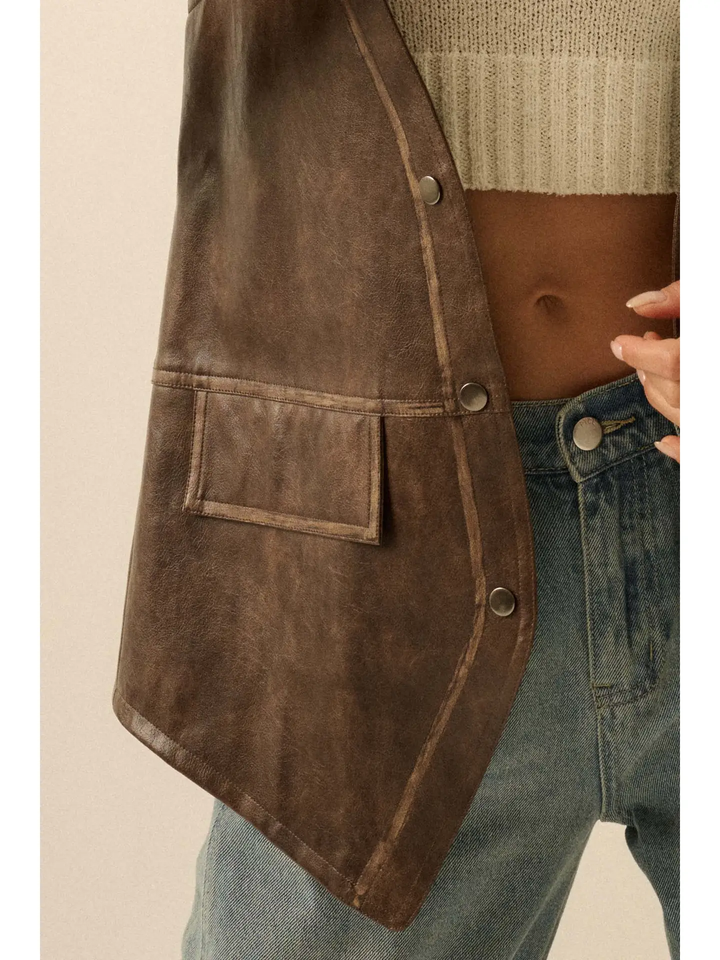 Faux Leather Snap-Front Vest