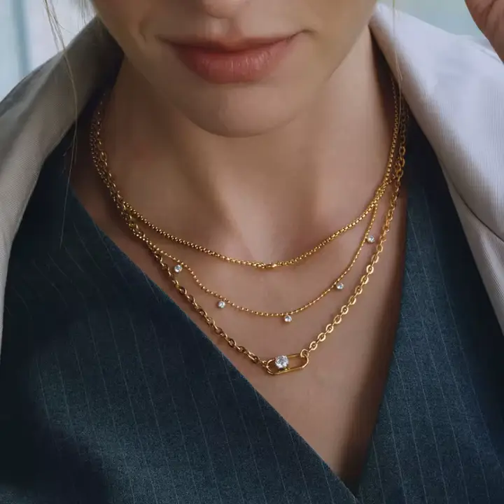 Bold Link Layered Necklace Waterproof