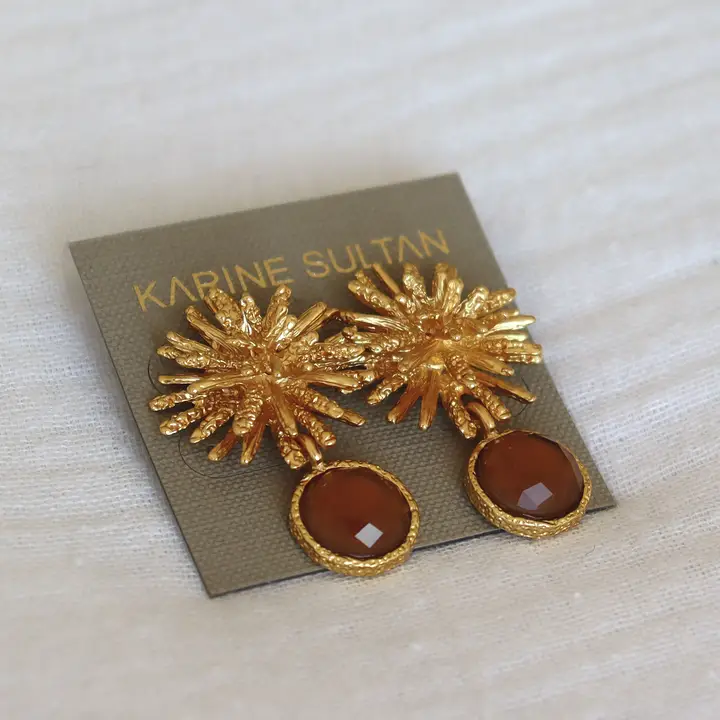 Starburst x Gem Drop Earrings - 24 K Gold Plated