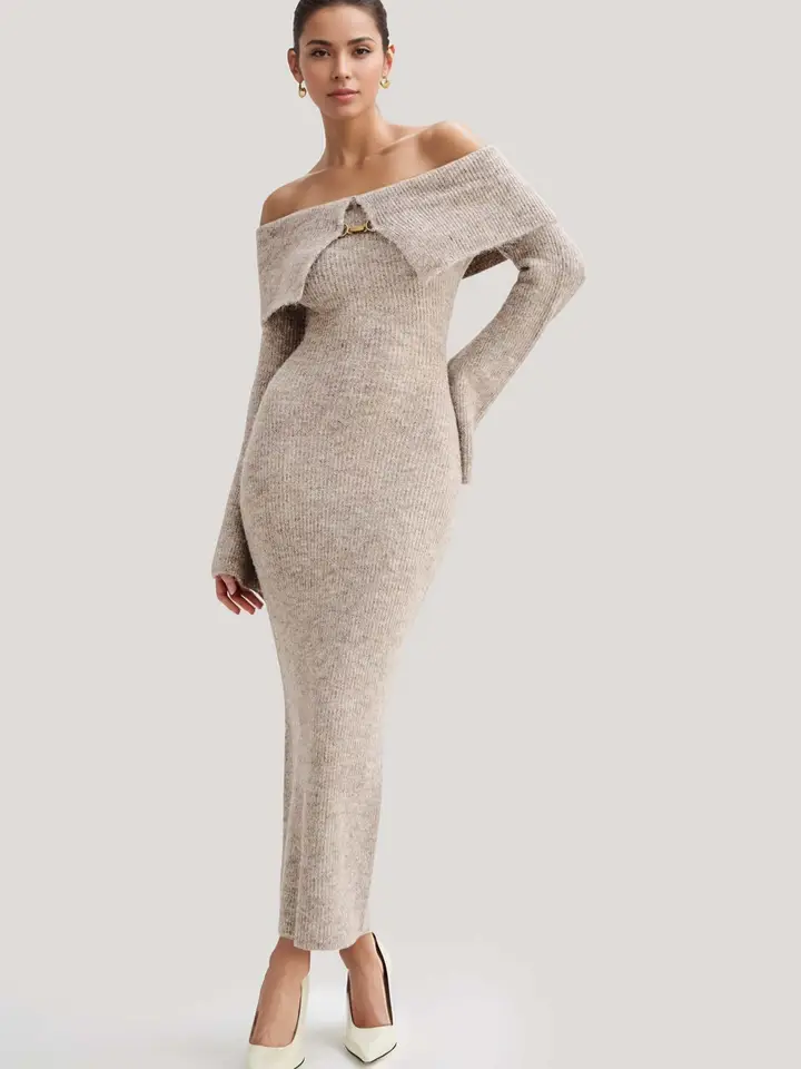 Off Shoulder Knit Bodycon Sweater Dress