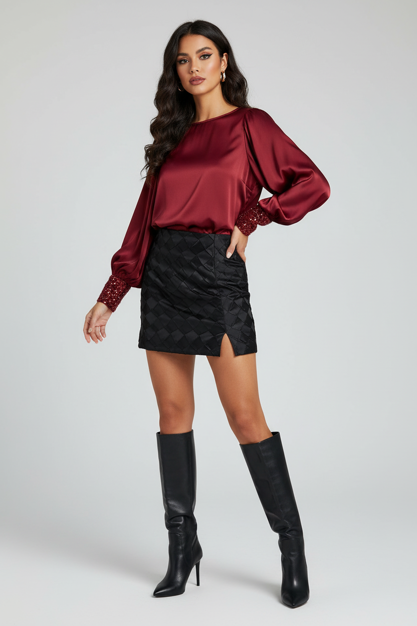 Sequin cuff blouse with Tess skirt