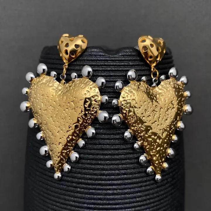 Two Tone Heart 18K Gold Plated  Earrings