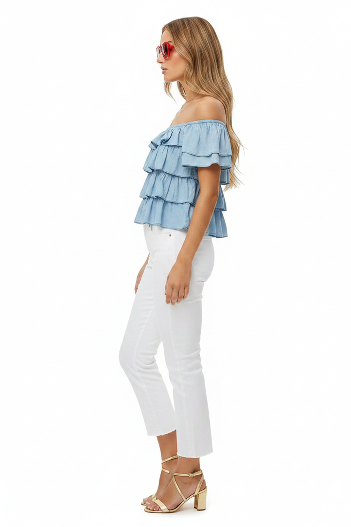 Side View - Chambray Top & White Jeans