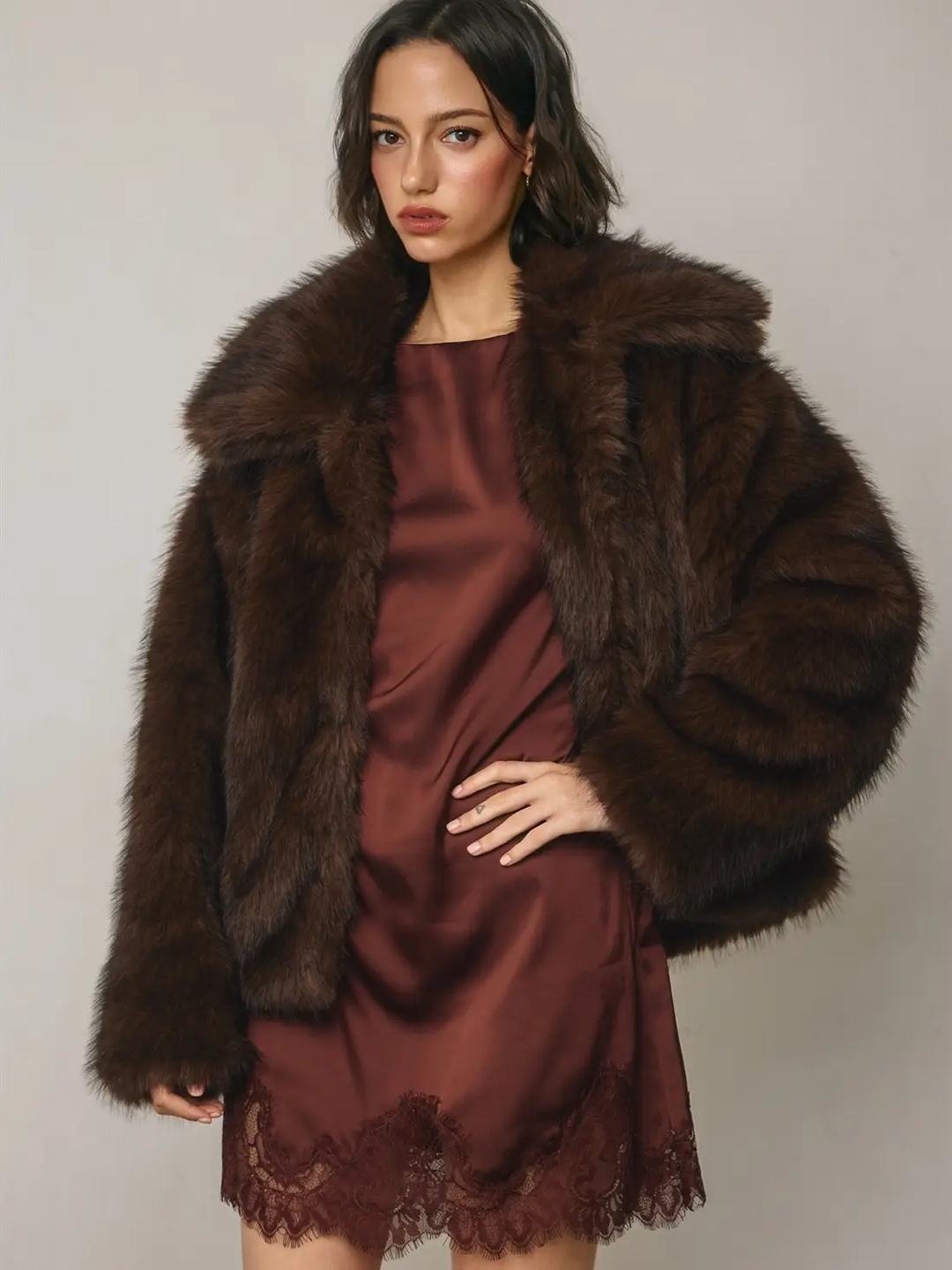 Wide Lapel Faux Fur Jacket