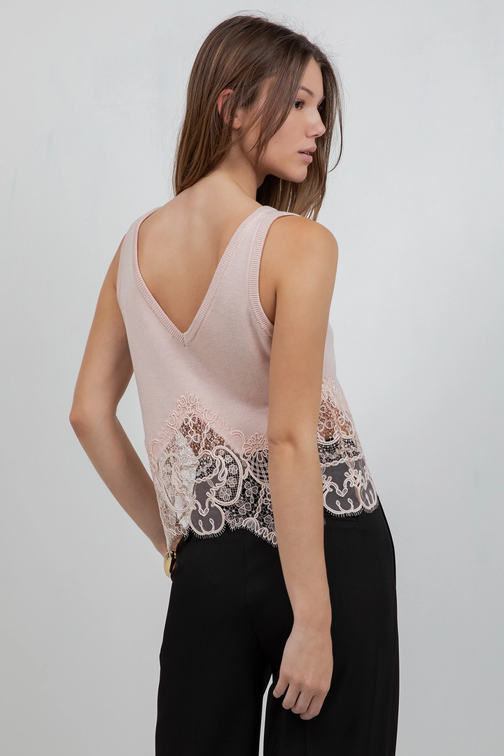 Knitted Sweater with Lace Edge Detailing