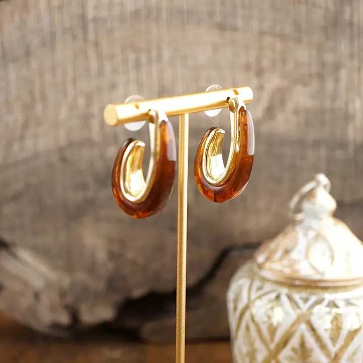 Golden Ember Sculptural Acrylic Hoop Earrings