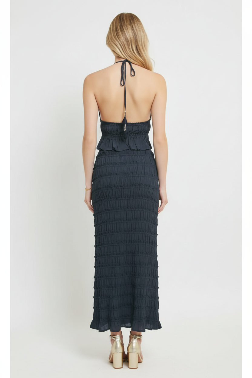 Smocked Halter Top — Blonde Model Back View