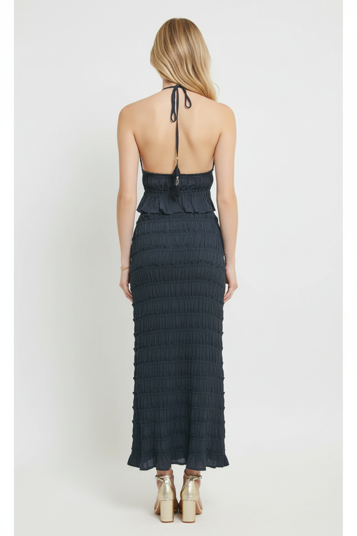 Smocked Halter Top — Blonde Model Back View