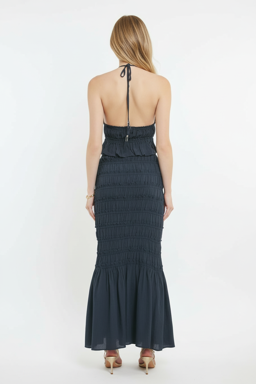 Smocked Maxi Skirt — Blonde Model Back View