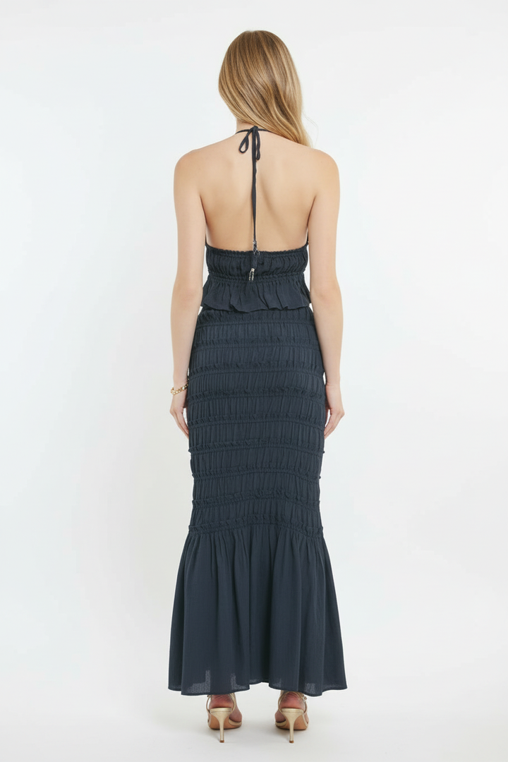 Smocked Maxi Skirt — Blonde Model Back View
