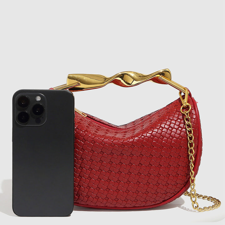 Small Tweed-Style Woven Chain Shoulder Bag