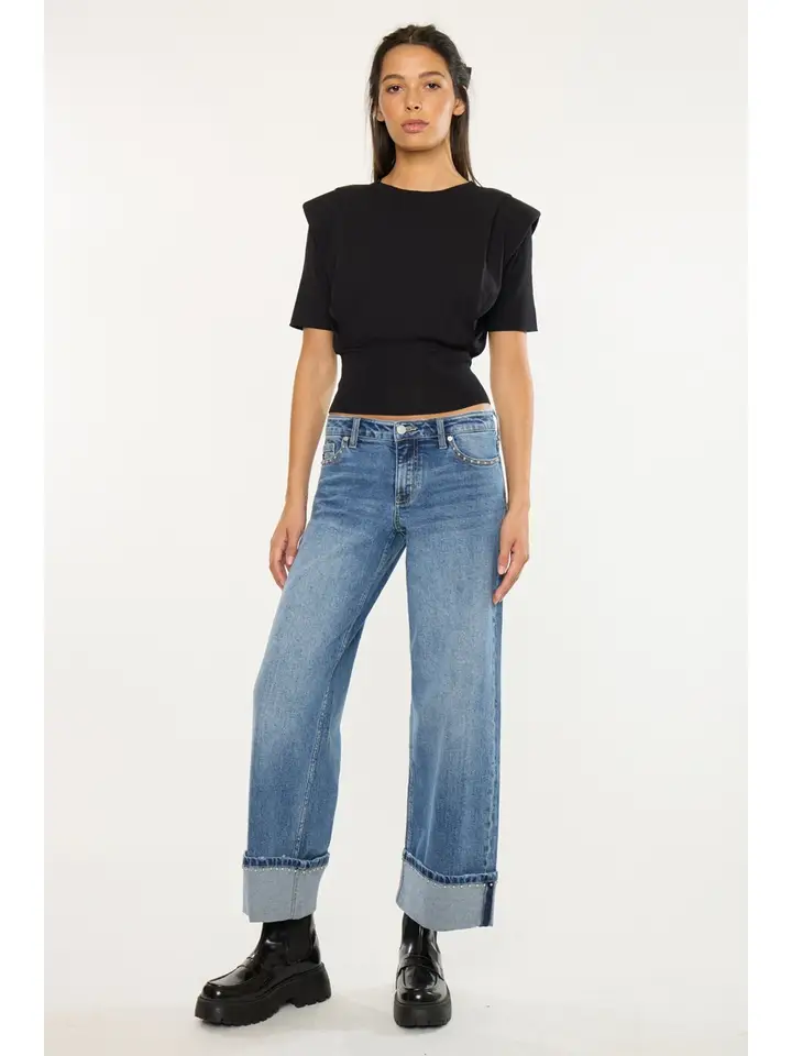 Mid Rise Studded Wide Leg Jeans