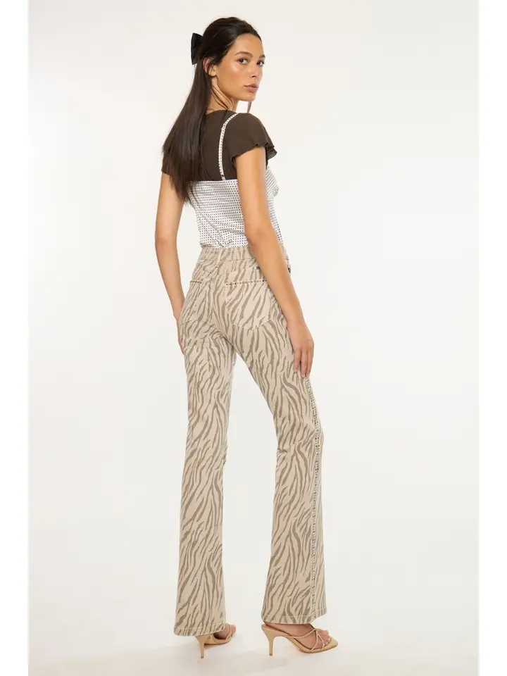 High Rise Flare Zebra Print Jeans
