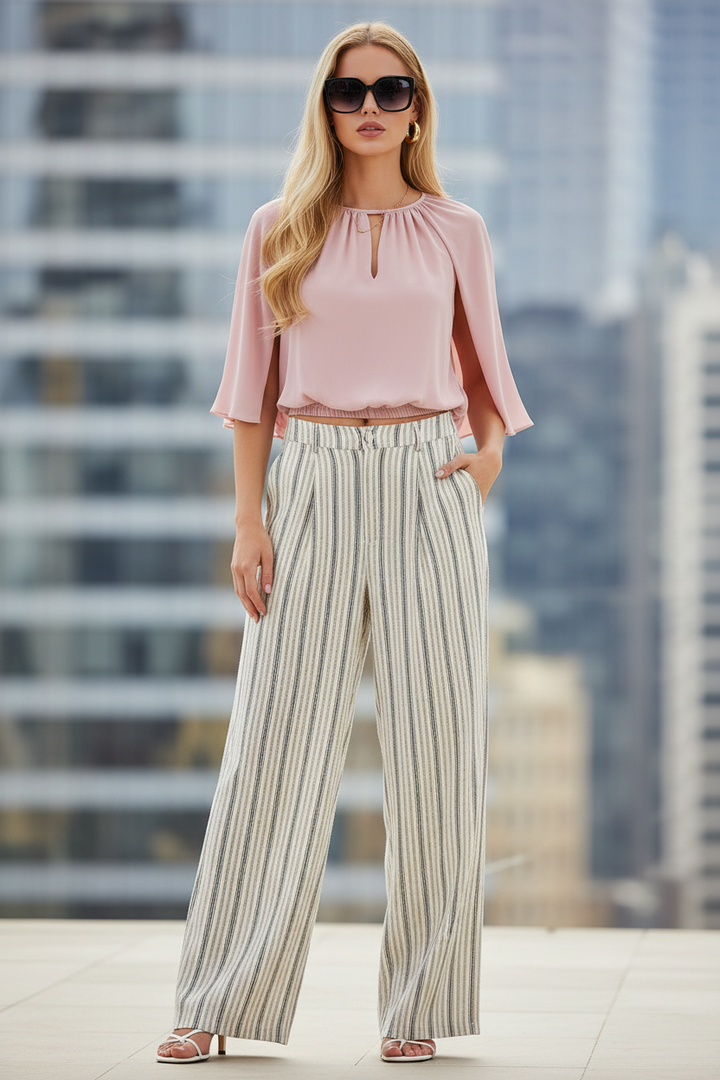 Striped Linen Trousers - Front