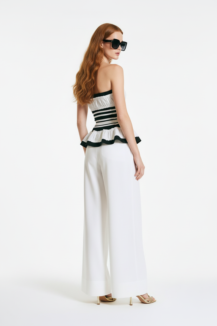 Striped Peplum Top - Red Hair Back View