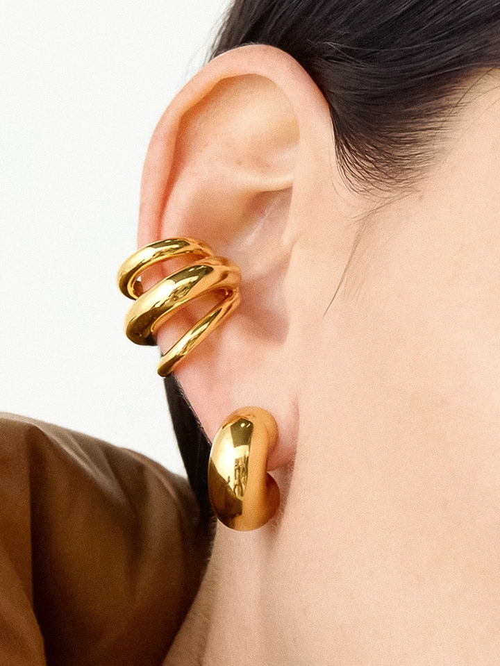 Ames 18K Gold Plated Trilayer C Hoop Ear Cuff