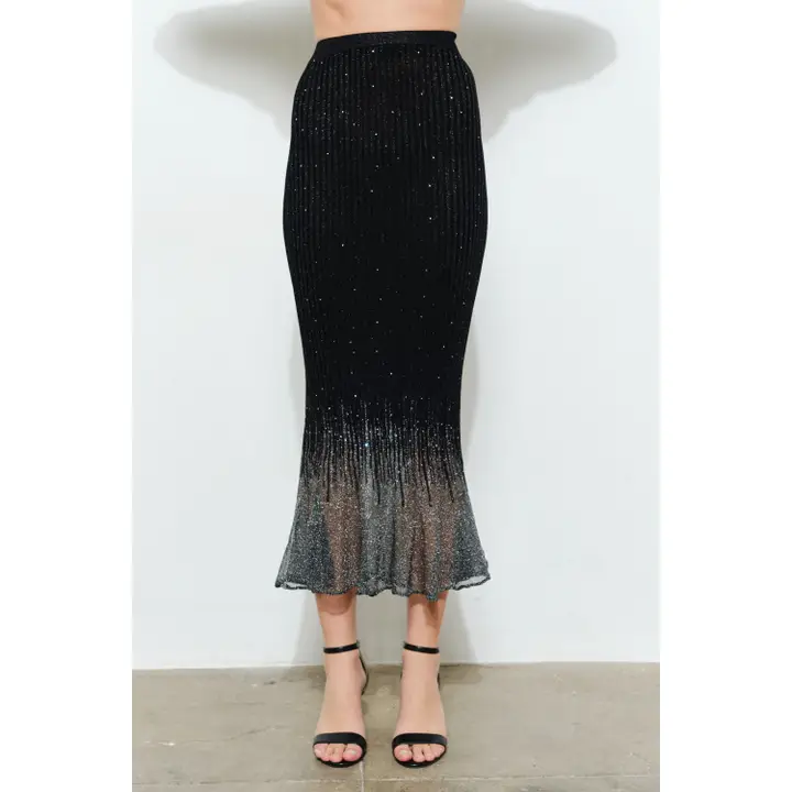 Embellished Metallic Glitter Midi Skirt