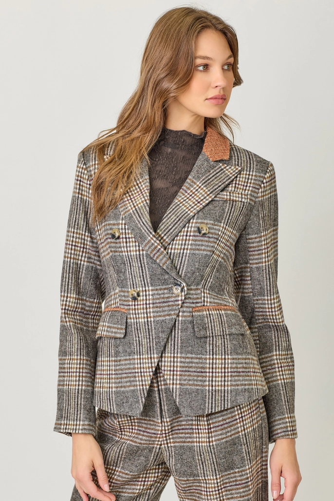 Drew Plaid Double Breasted Blazer