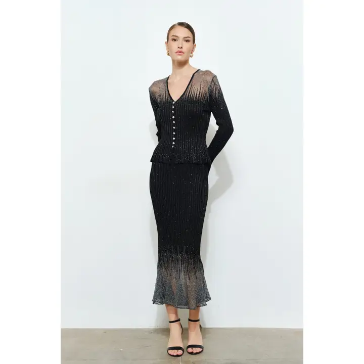 Embellished Metallic Glitter Midi Skirt