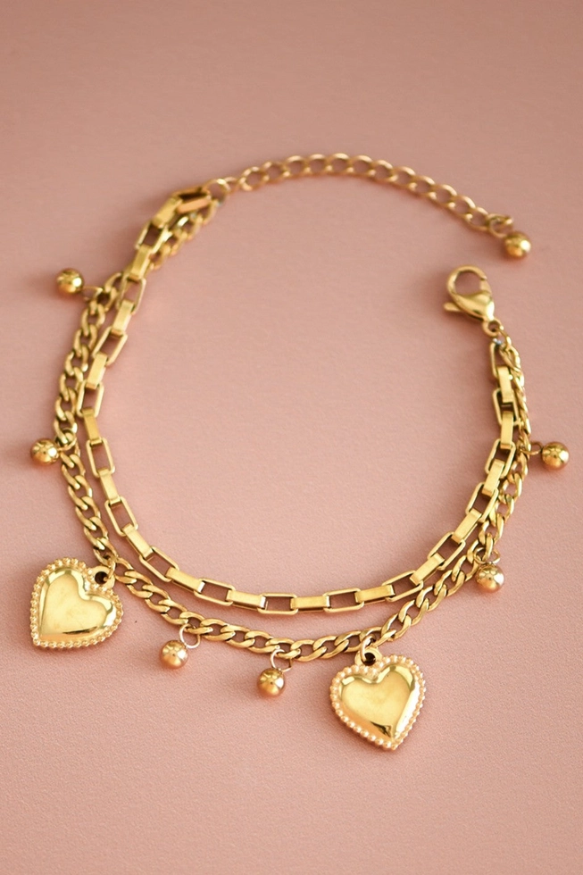 18K Gold Plated Chain Bracelet with Heart Charm