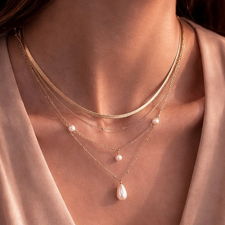Layered Chunky Chain Necklace with Pearls