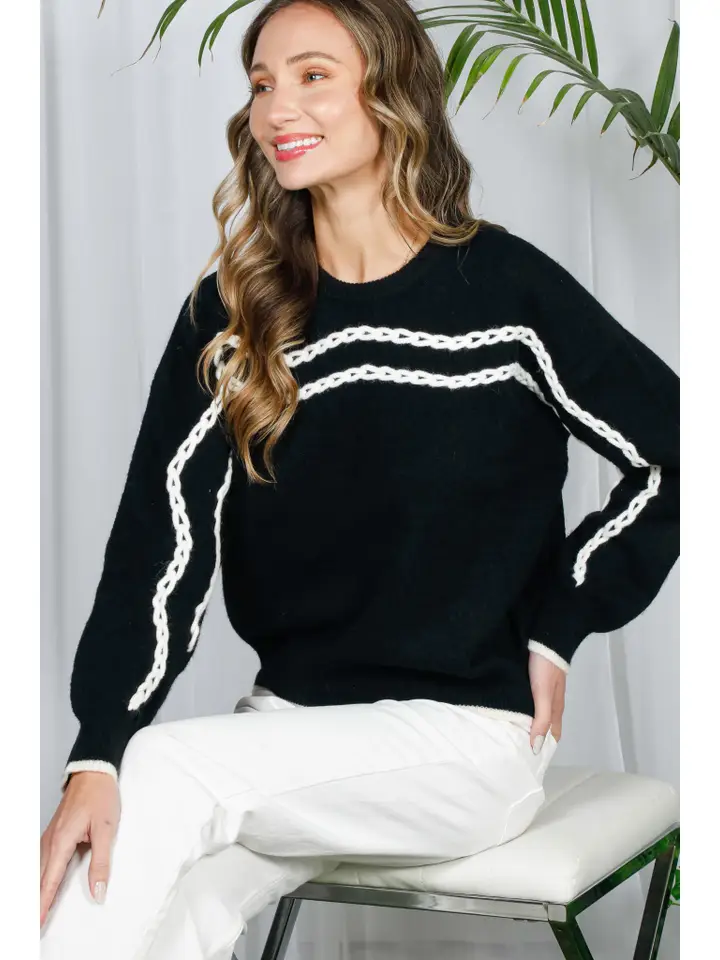 Chunky Braid Embellished Detail Sweater
