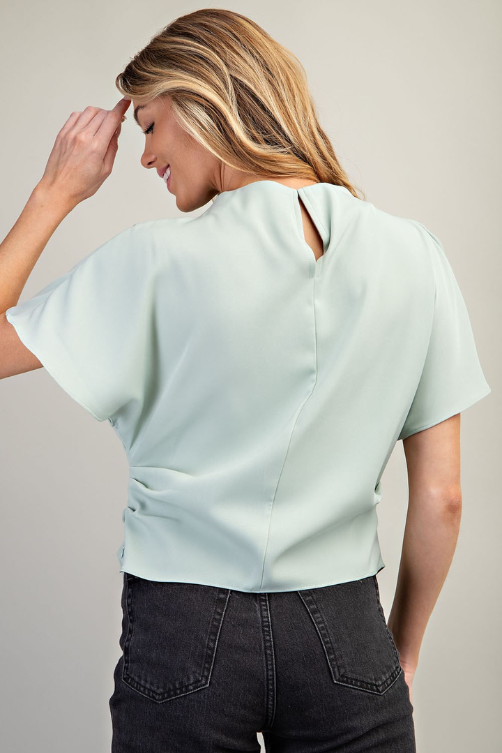 Nina Mock Neck Pleated Shoulder Top (available in sky only)