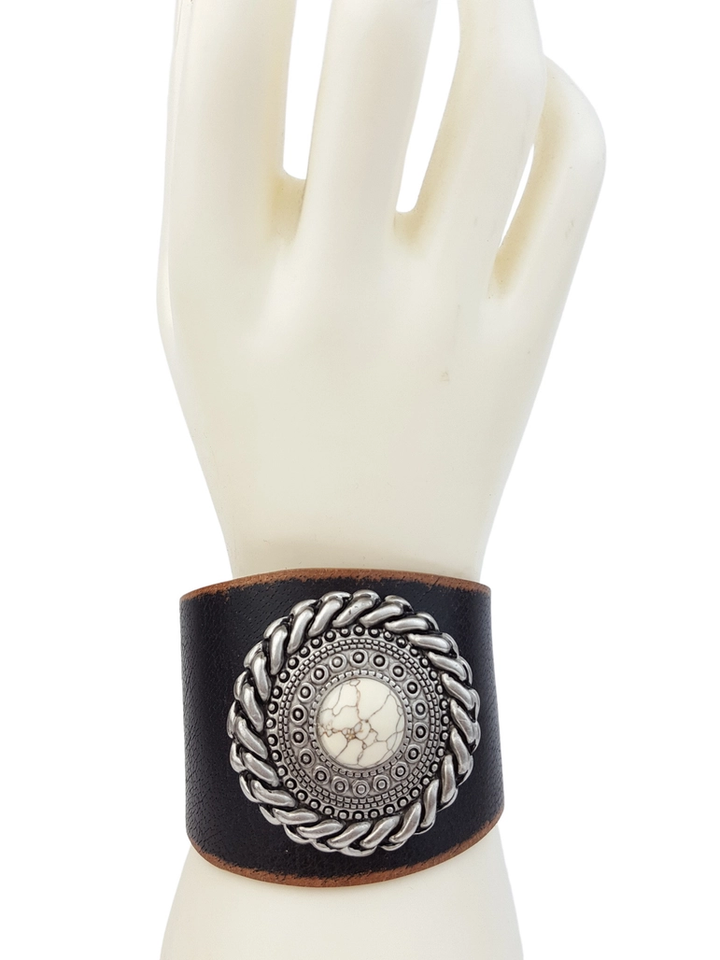 Genuine Distressed Leather Cuff with Round Concho