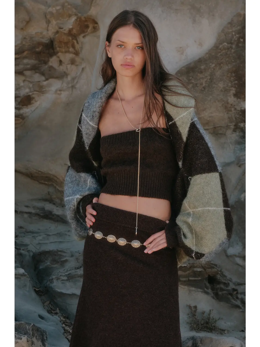 Argyle Jacquard Knit Shrug