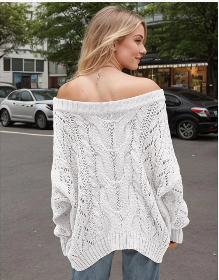 Off Shoulder Chunky Cable Knit Oversized Sweater (available in khaki only)