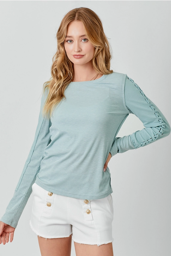 Brielle Ribbed Braided Sleeve Top