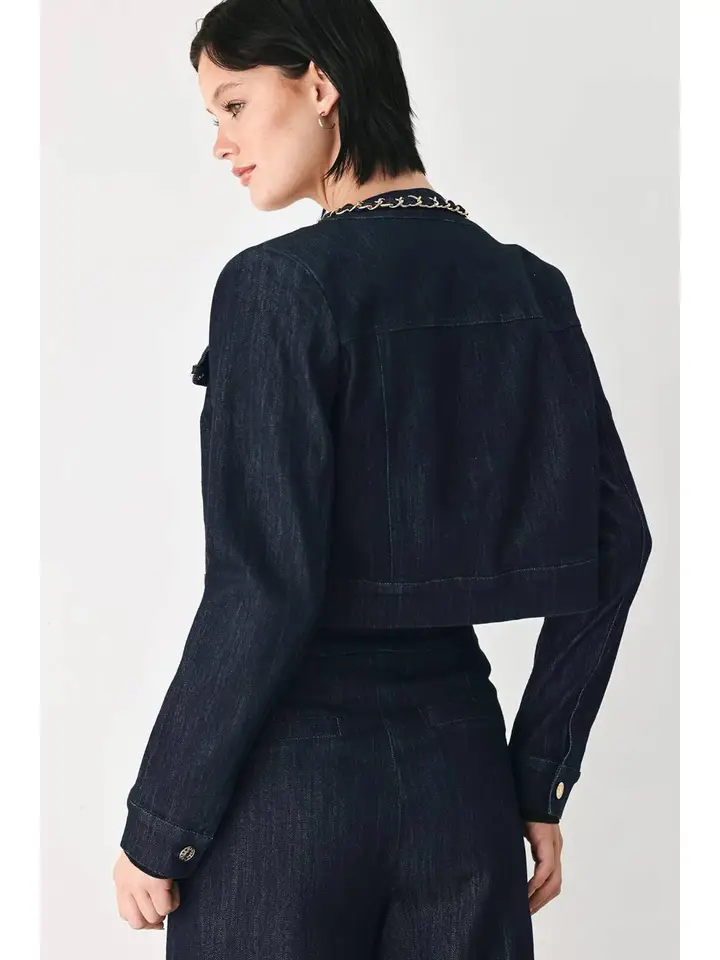 Chain Trim Denim Crop Jacket