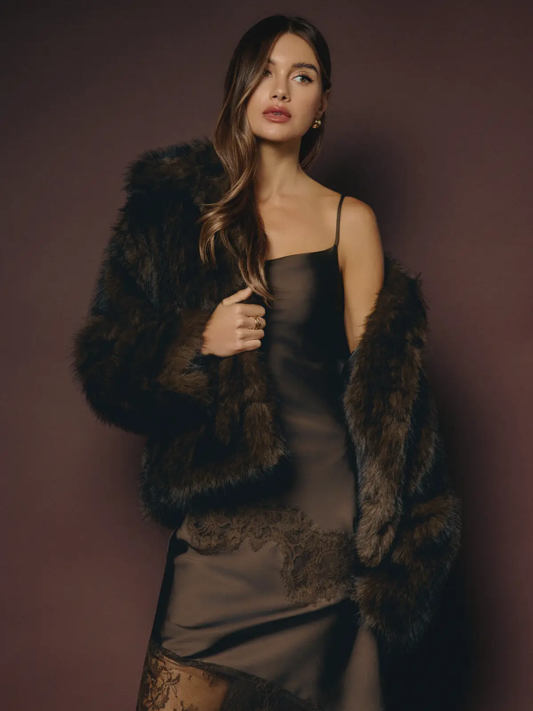 Wide Lapel Faux Fur Jacket