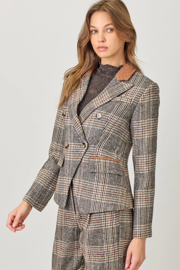Drew Plaid Double Breasted Blazer