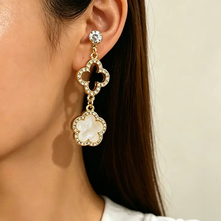 Crystal Clover Statement Drop Earrings