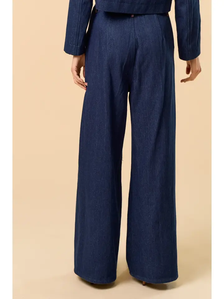 Denim Pants with Pu Leather Trim