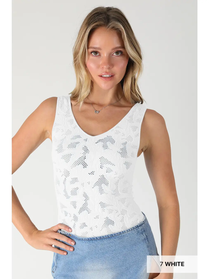 Textured Lace Sleeveless Bodysuit