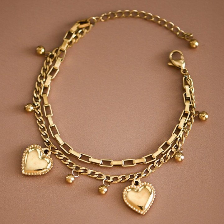 18K Gold Plated Chain Bracelet with Heart Charm