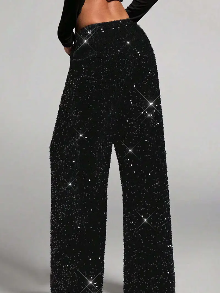 Sequin Drawstring Wide Leg Pants