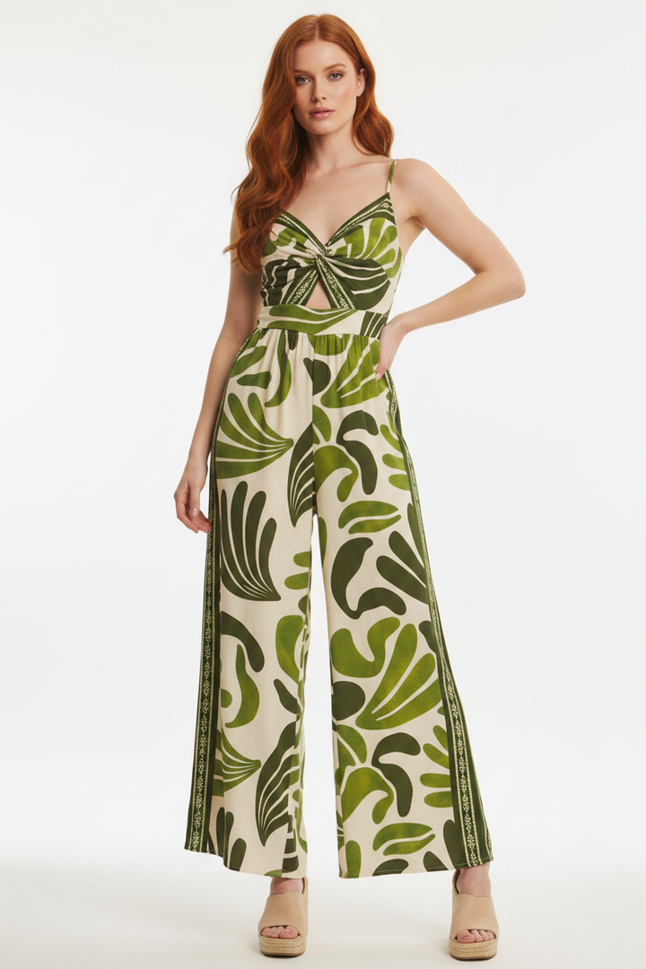 Tropical Jumpsuit - Beciga Red Hair Model & Beige Wedge