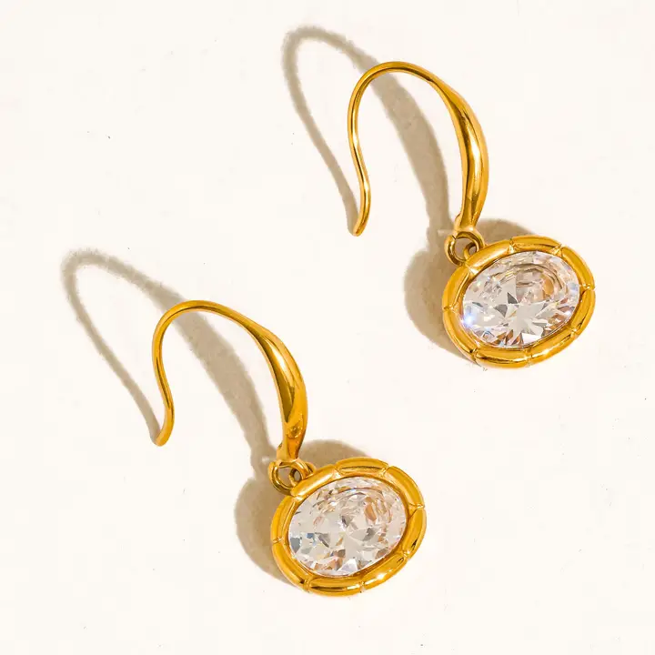 Rebekah 18K Gold Plated Oval Cz Earrings