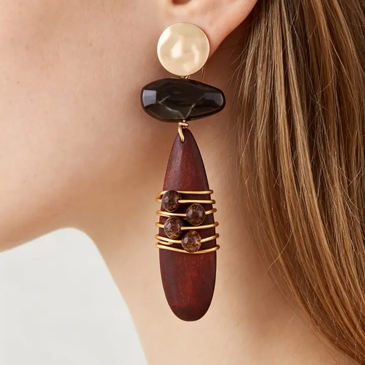 Modern Geometric Beaded Drop Earrings